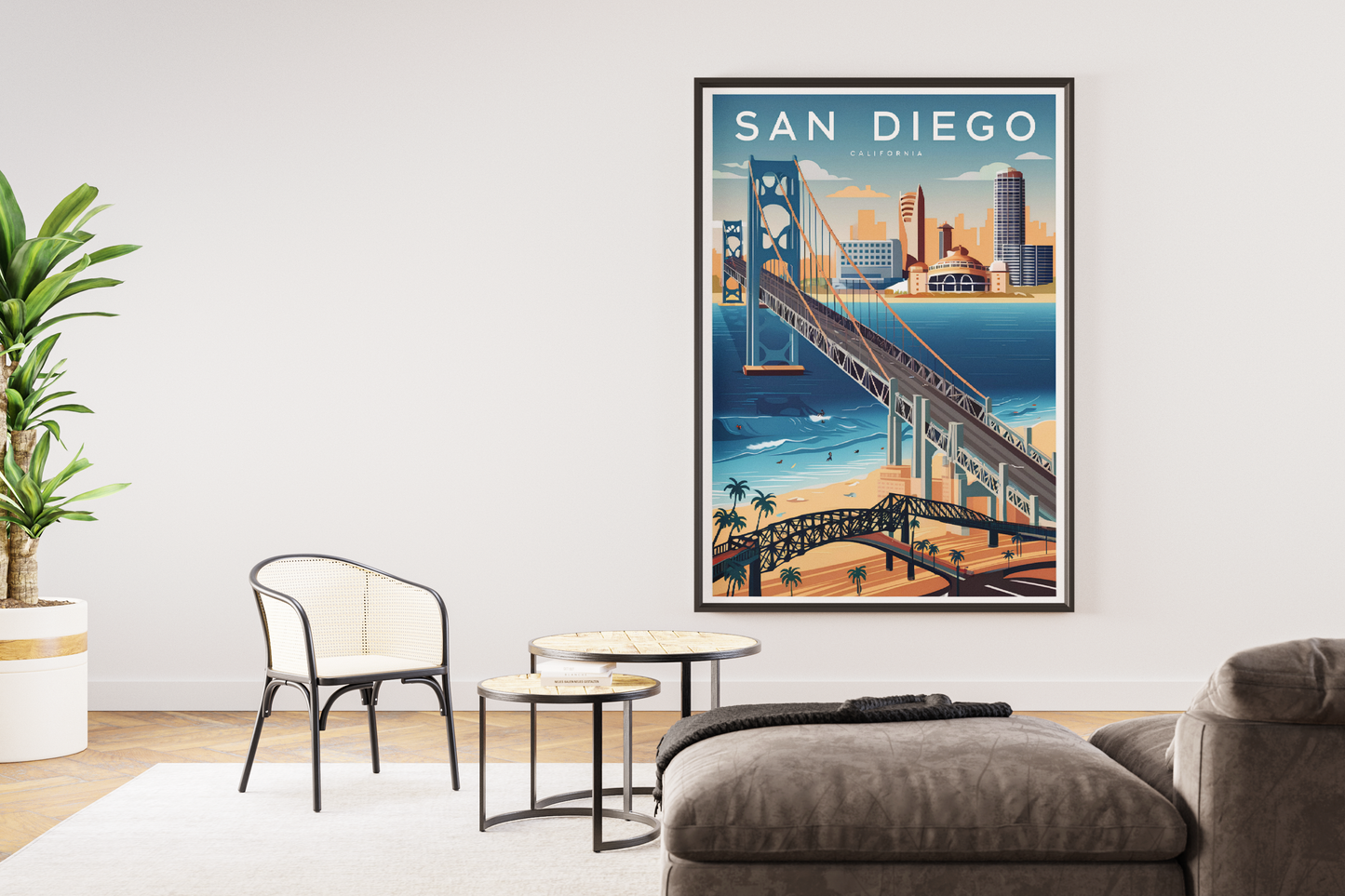 "Vibrant cityscape and modern landmarks of San Diego – digital travel wall art download"
