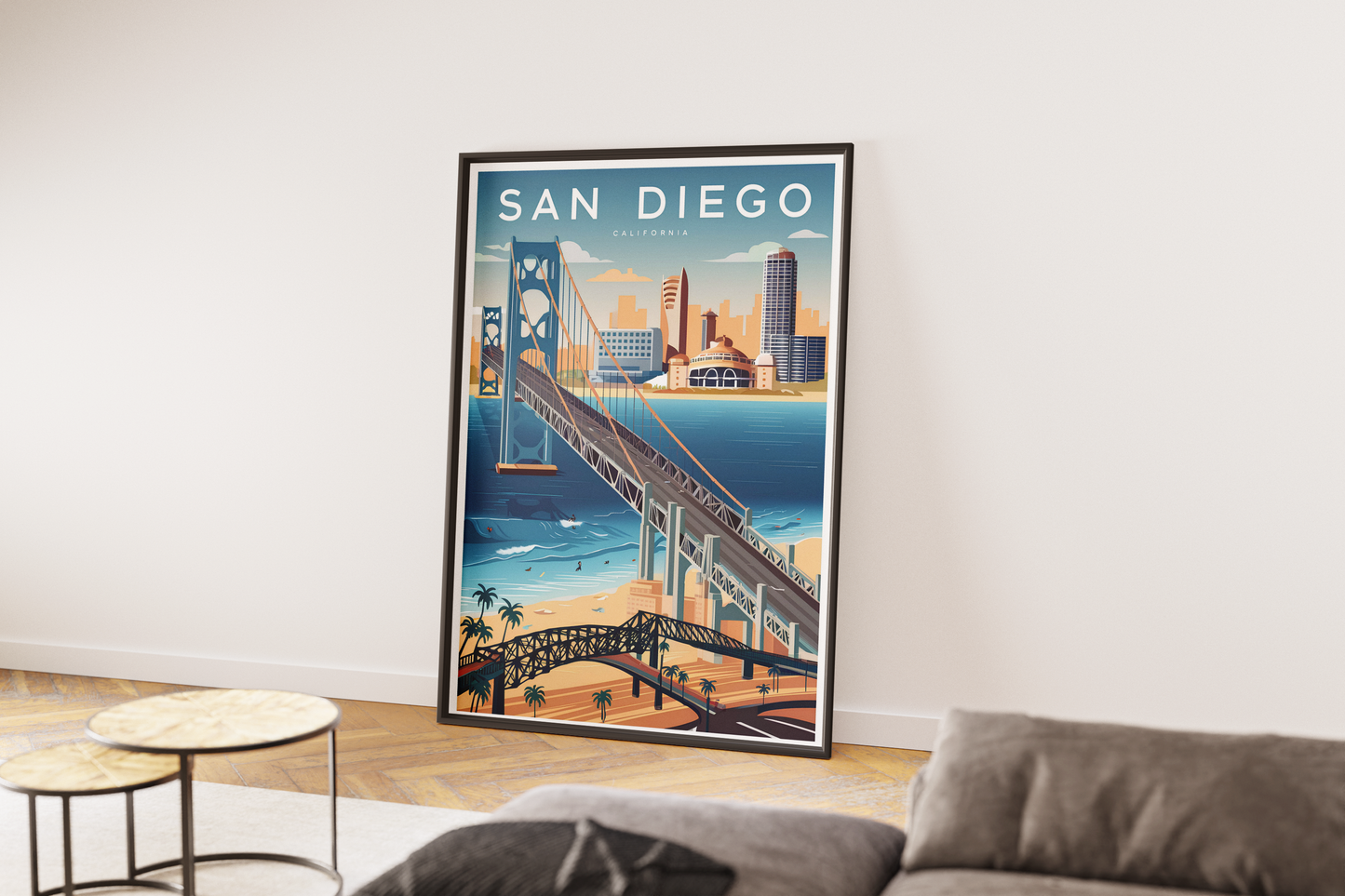 "Vibrant cityscape and modern landmarks of San Diego – digital travel wall art download"