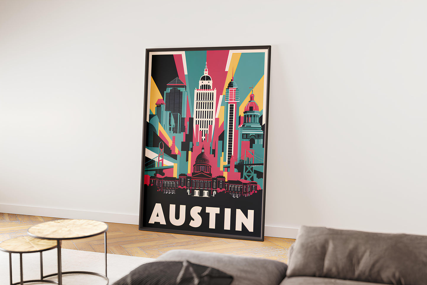 "Vibrant Austin, Texas skyline cityscape – digital wall art poster download"