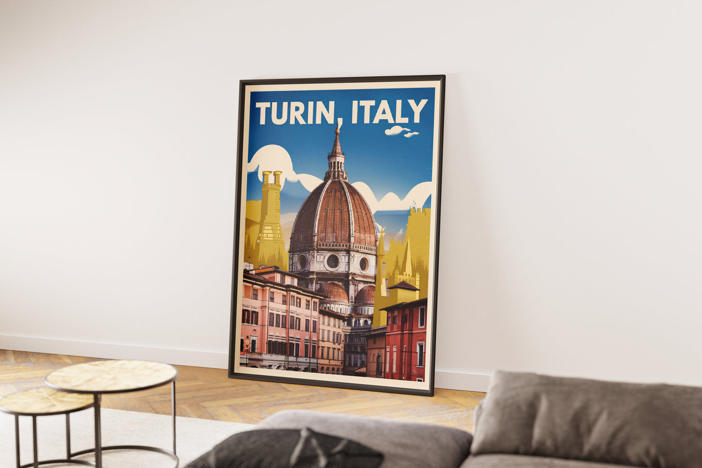 "Vintage-style poster of Turin Dome in Italy – retro architecture wall art for travel and culture lovers"