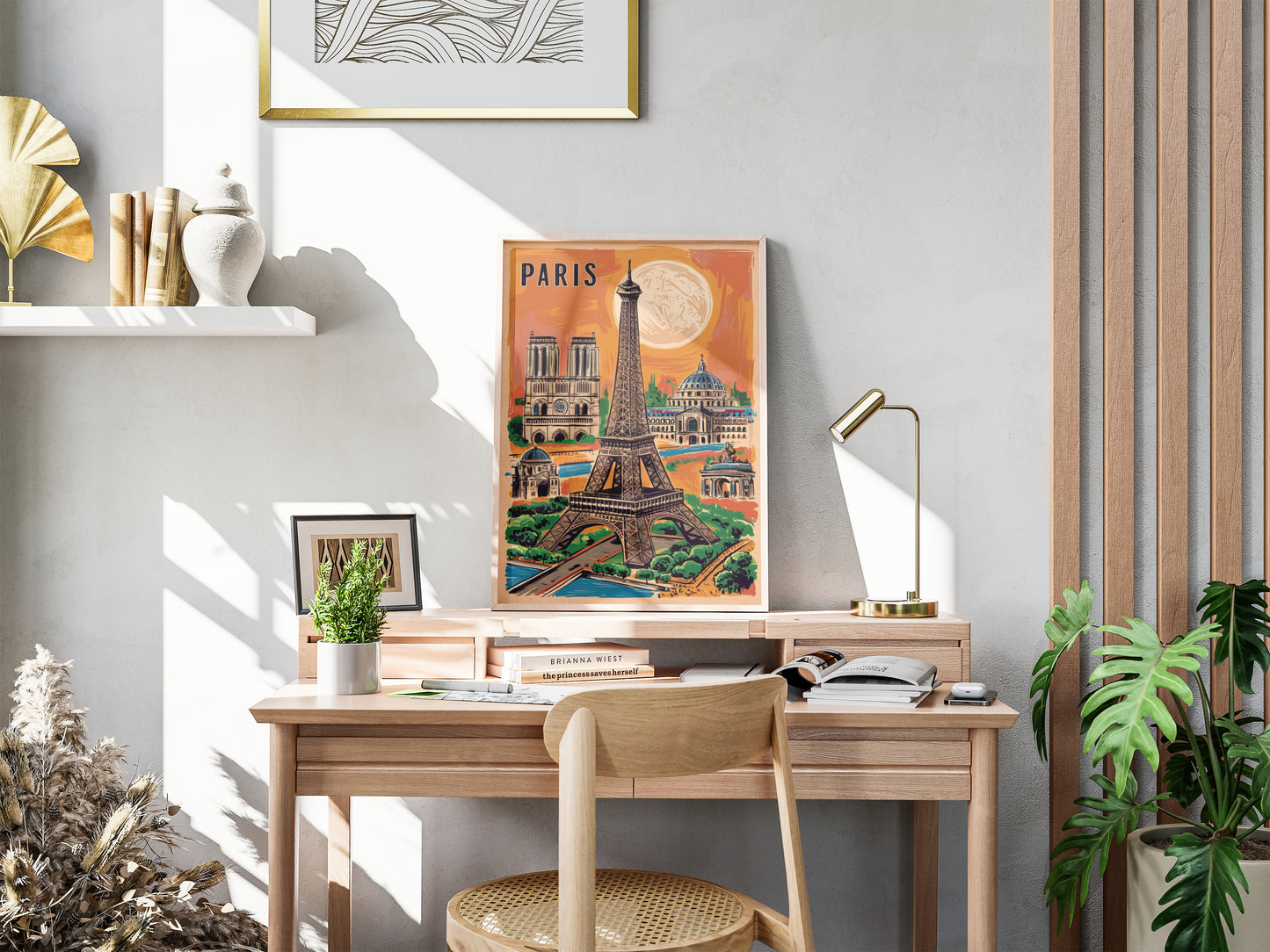 Paris travel wall art with Eiffel Tower and Notre-Dame – retro style printable