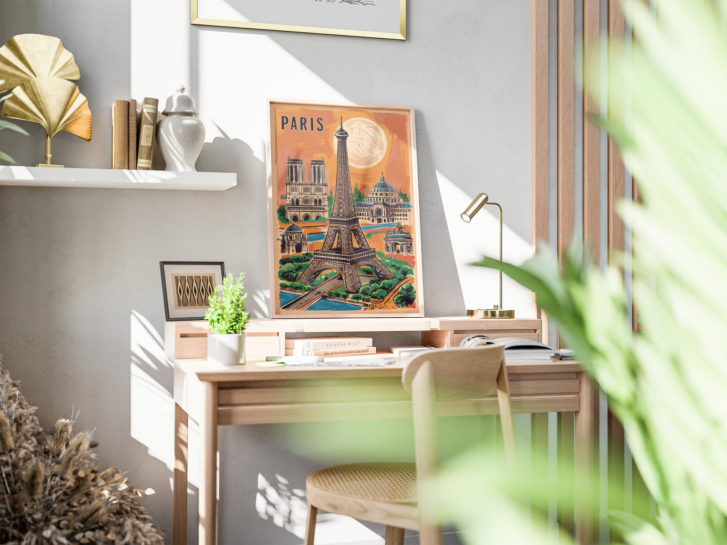 Paris travel wall art with Eiffel Tower and Notre-Dame – retro style printable