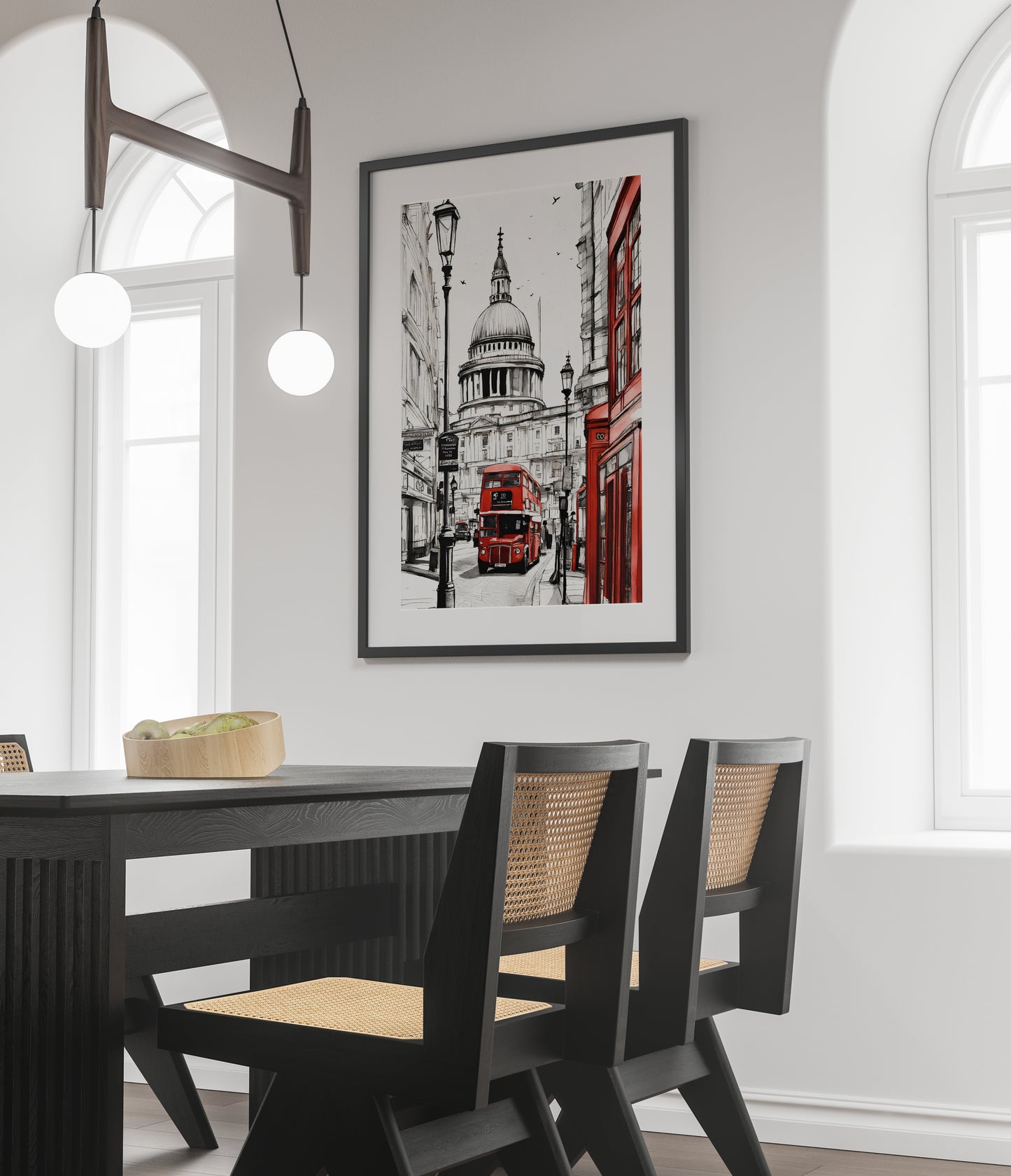 Retro London red bus digital poster – printable city wall art for travel lovers