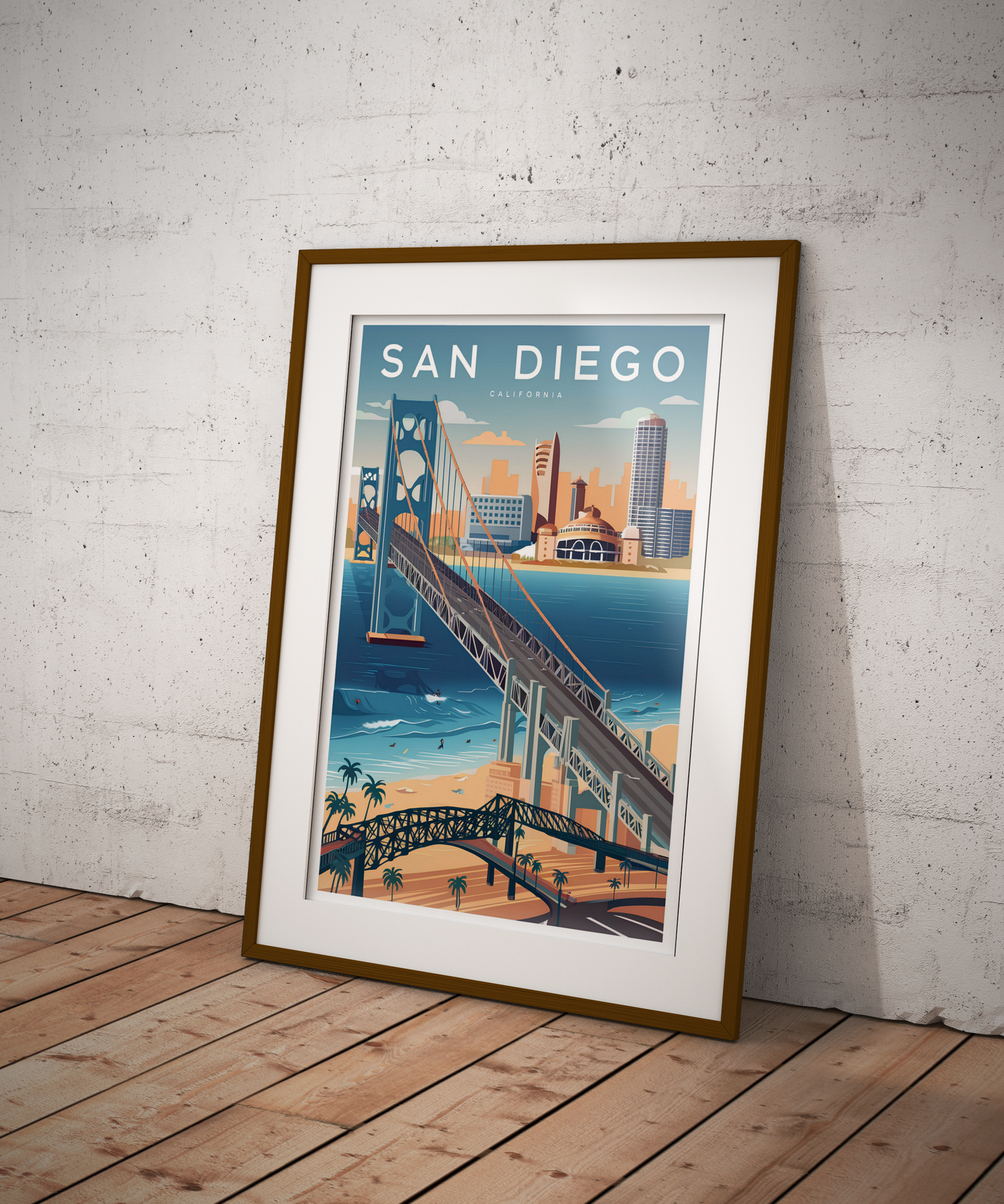 "Vibrant cityscape and modern landmarks of San Diego – digital travel wall art download"