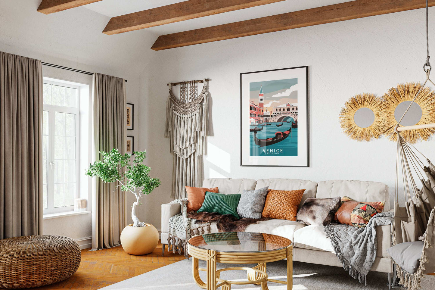Venice Rialto Bridge wall art – gondola travel scene printable retro poster