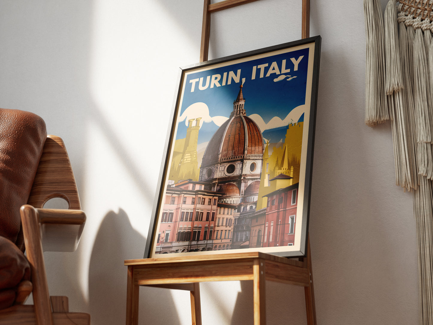 "Vintage-style poster of Turin Dome in Italy – retro architecture wall art for travel and culture lovers"