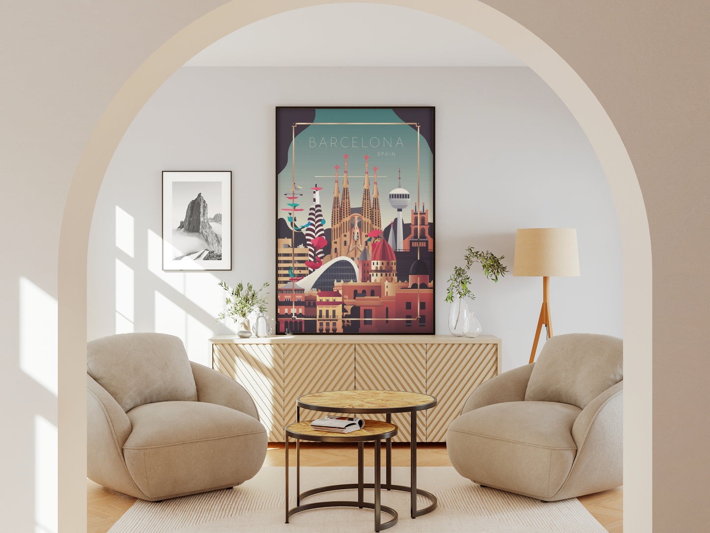 Sagrada Familia Barcelona travel poster – retro printable city wall art
