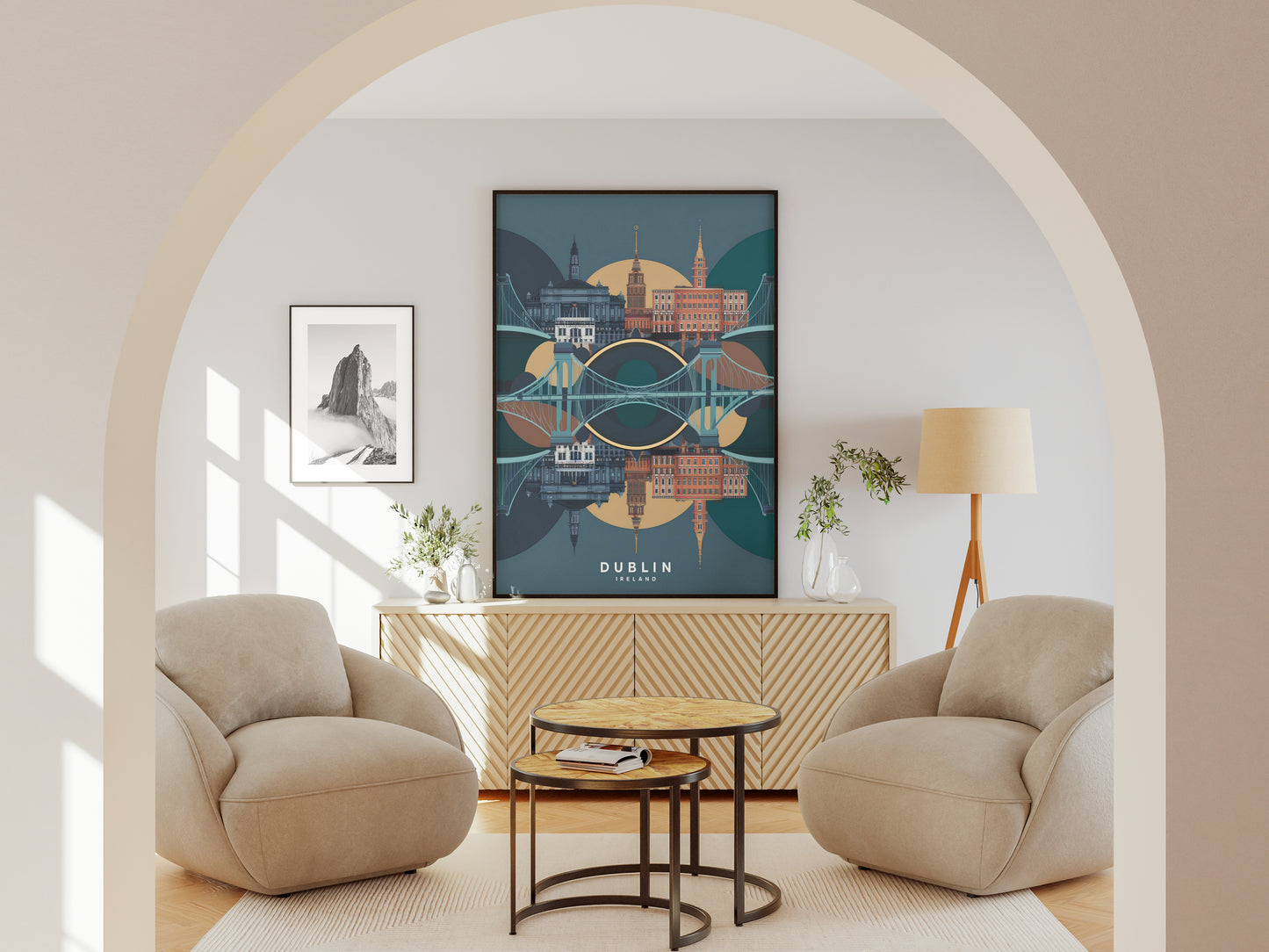 "Modern cityscape of Dublin featuring Samuel Beckett Bridge – digital wall art download"