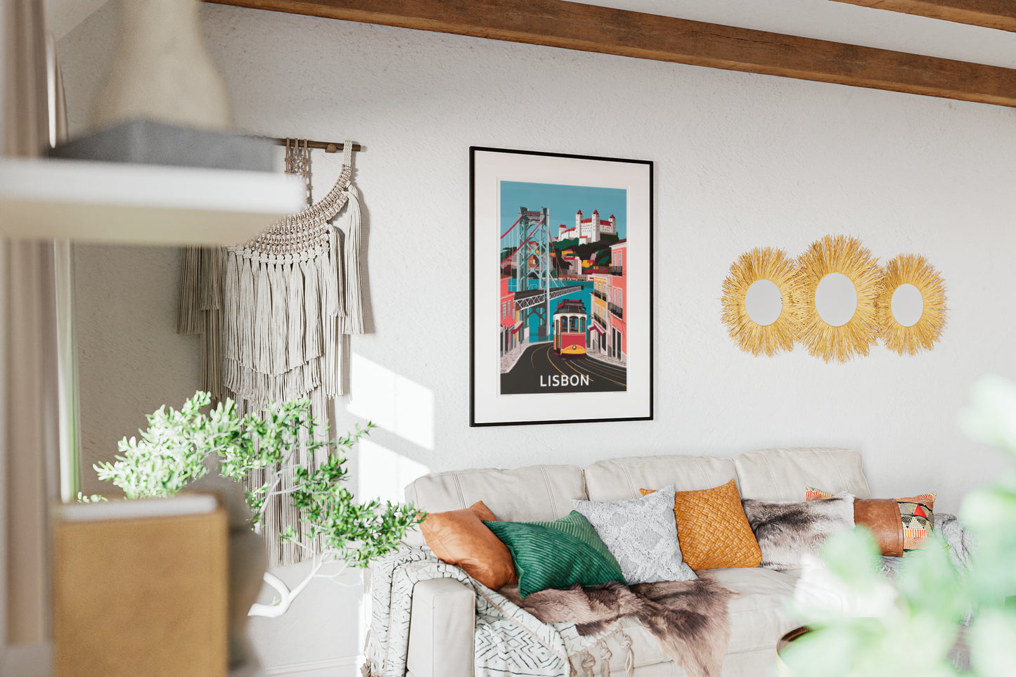 Lisbon tram vintage wall art – digital download of iconic Portuguese cityscape