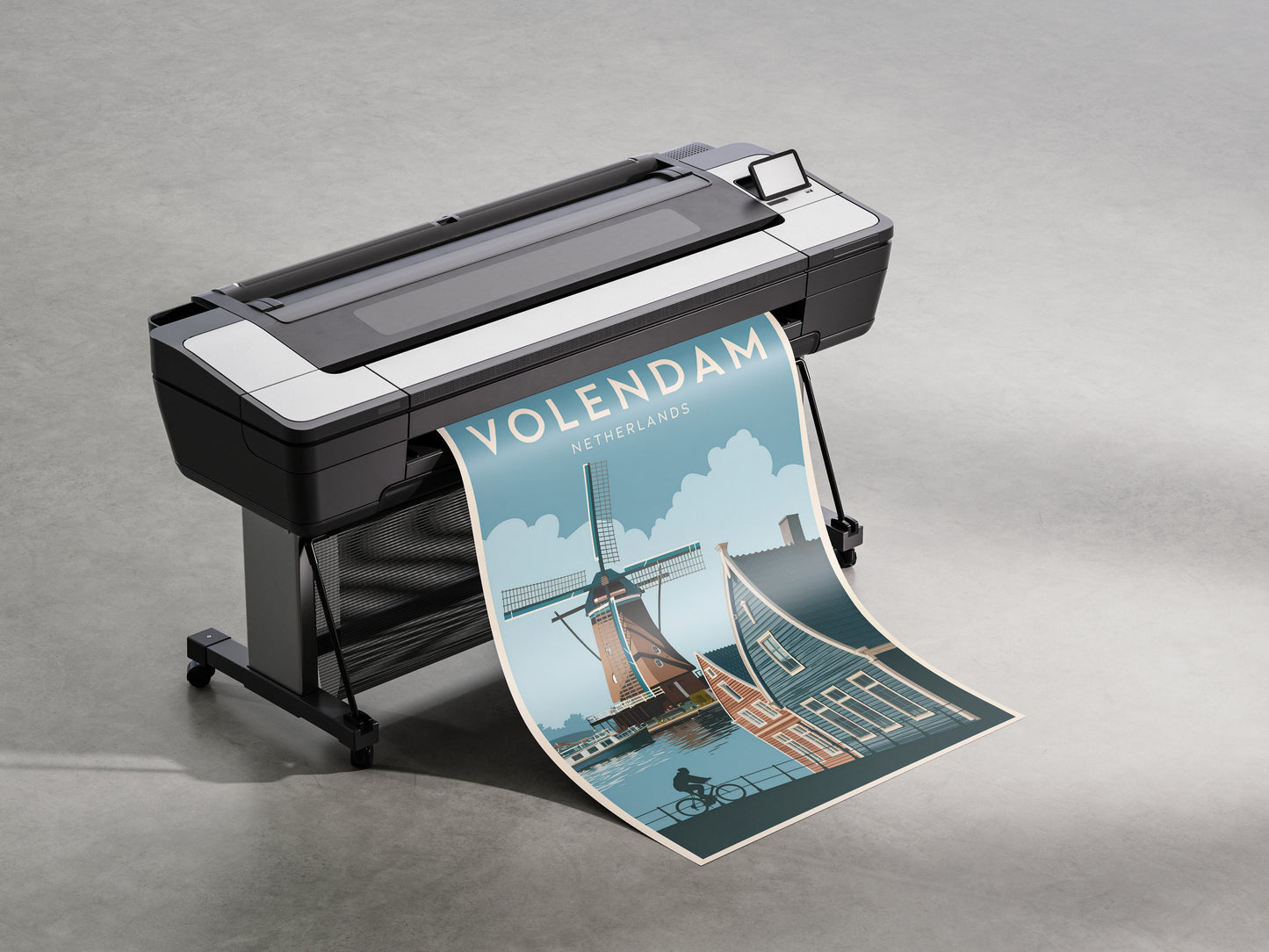 "Iconic Dutch windmills in Volendam, Netherlands – wall art poster for home and office decor"