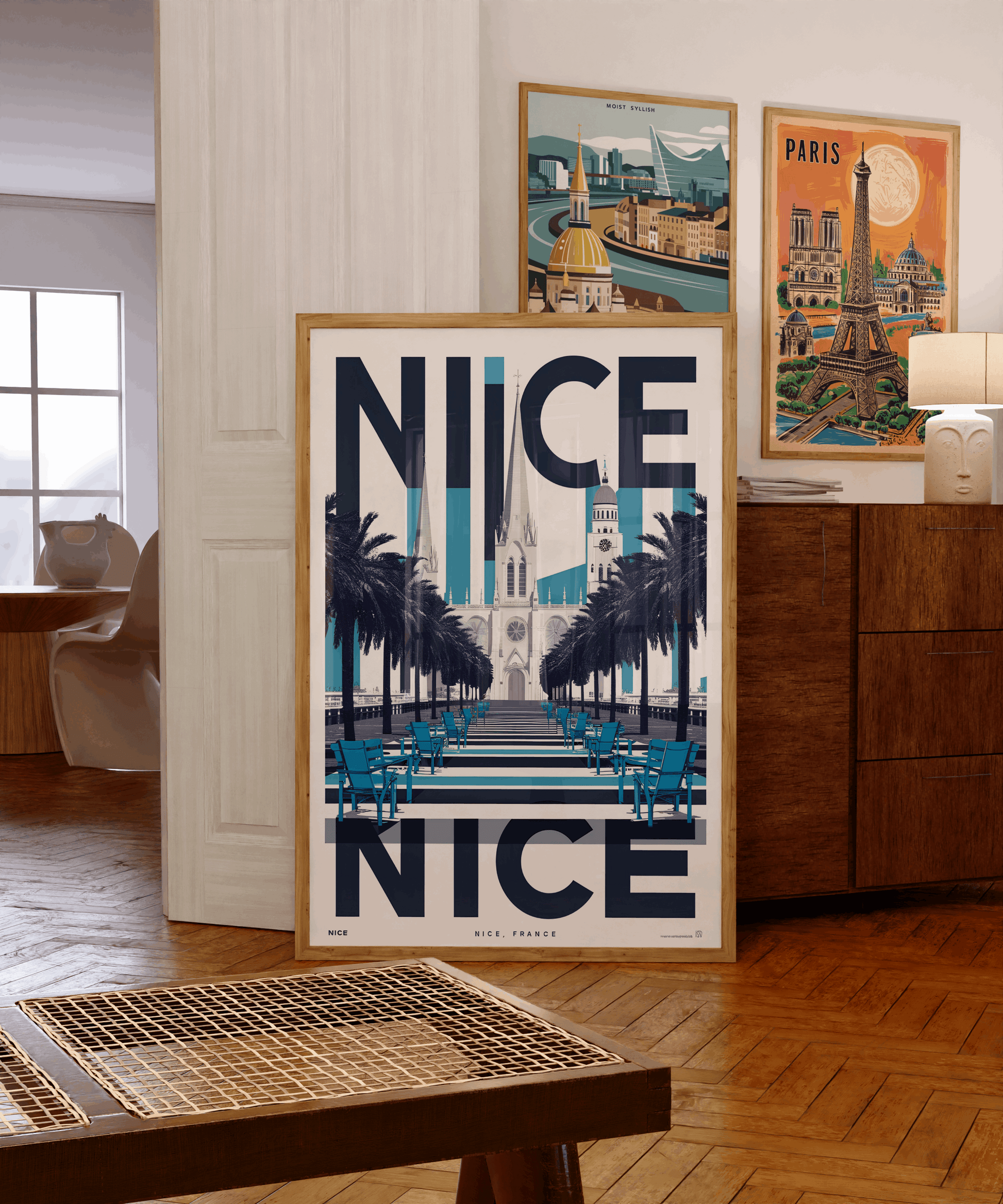 Nice France travel wall art – promenade and basilica modern digital print


