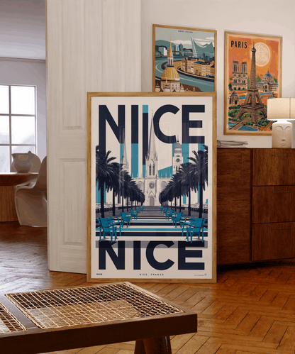 Nice France travel wall art – promenade and basilica modern digital print


