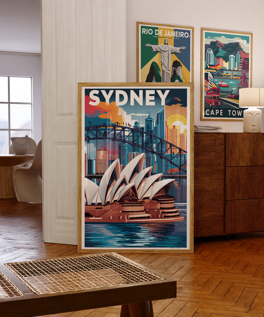 Sydney Opera House and Harbour Bridge – iconic Australia travel wall poster


