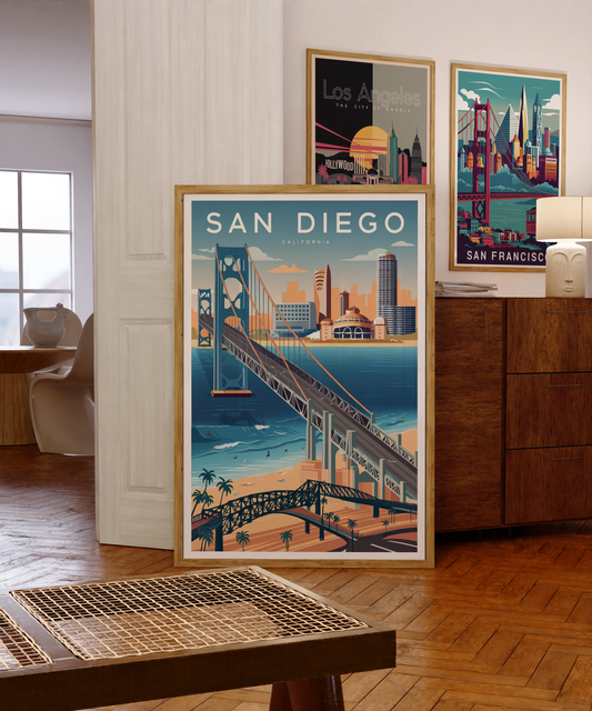 "Vibrant cityscape and modern landmarks of San Diego – digital travel wall art download"