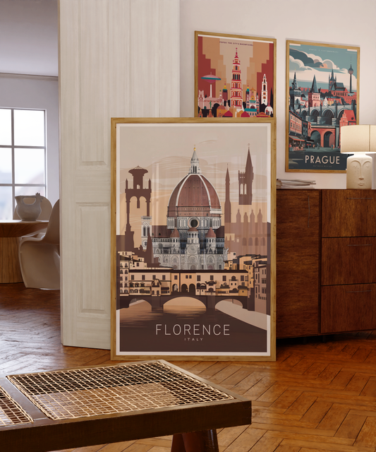 Florence Italy printable wall art – vintage landmarks digital travel poster



