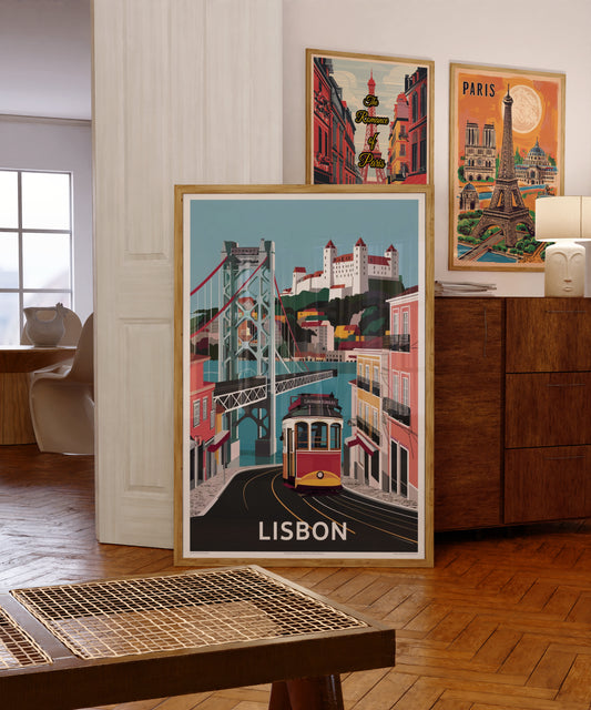 Lisbon tram vintage wall art – digital download of iconic Portuguese cityscape

