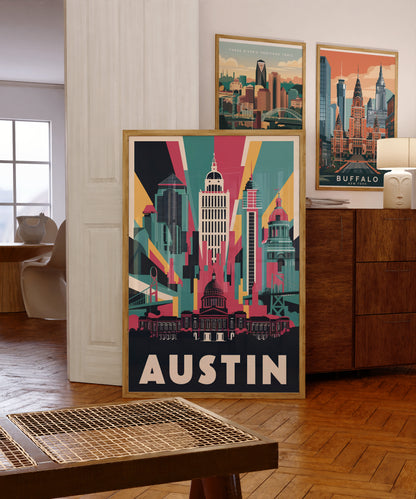 "Vibrant Austin, Texas skyline cityscape – digital wall art poster download''