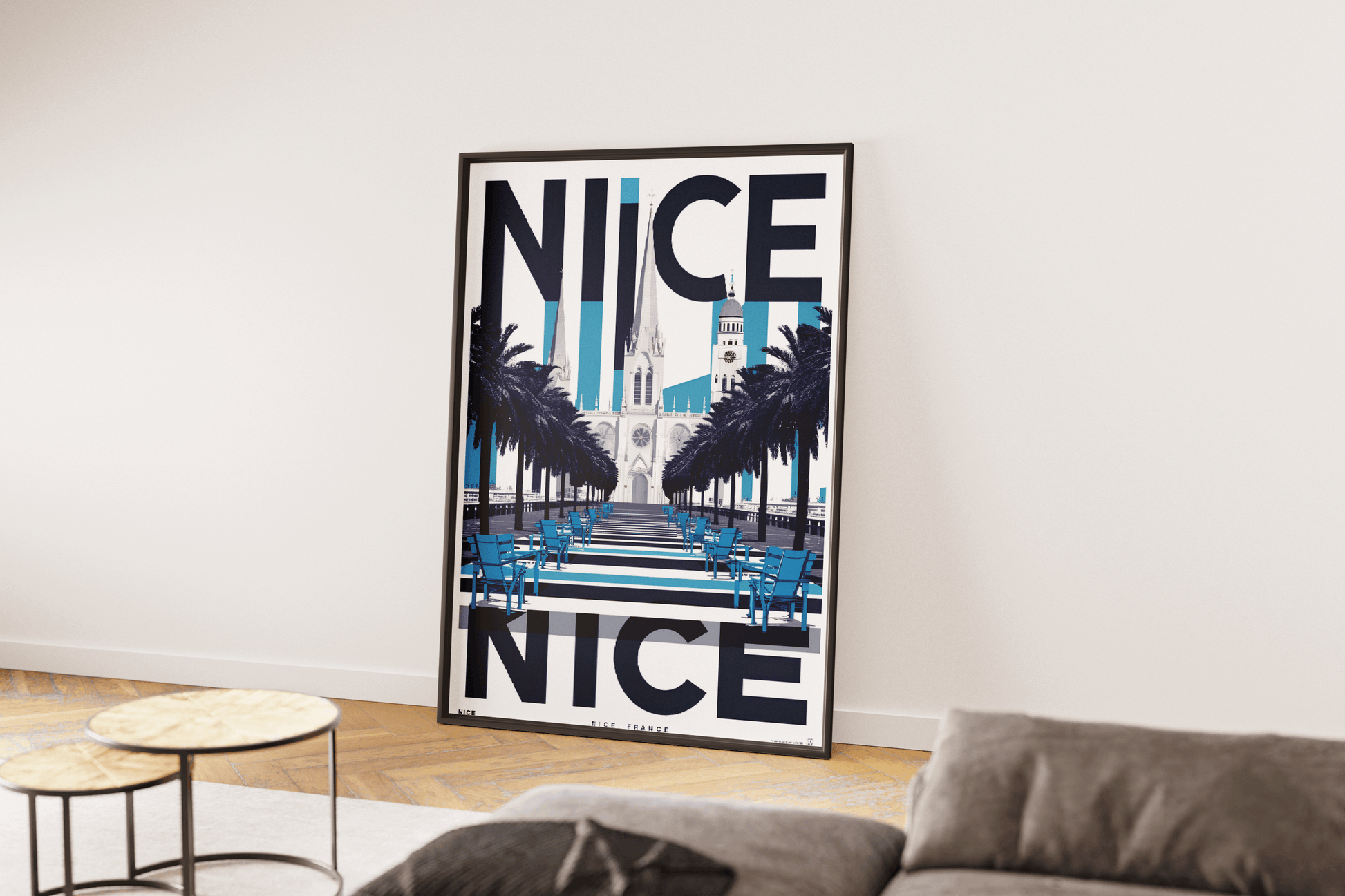 Nice France travel wall art – promenade and basilica modern digital print


