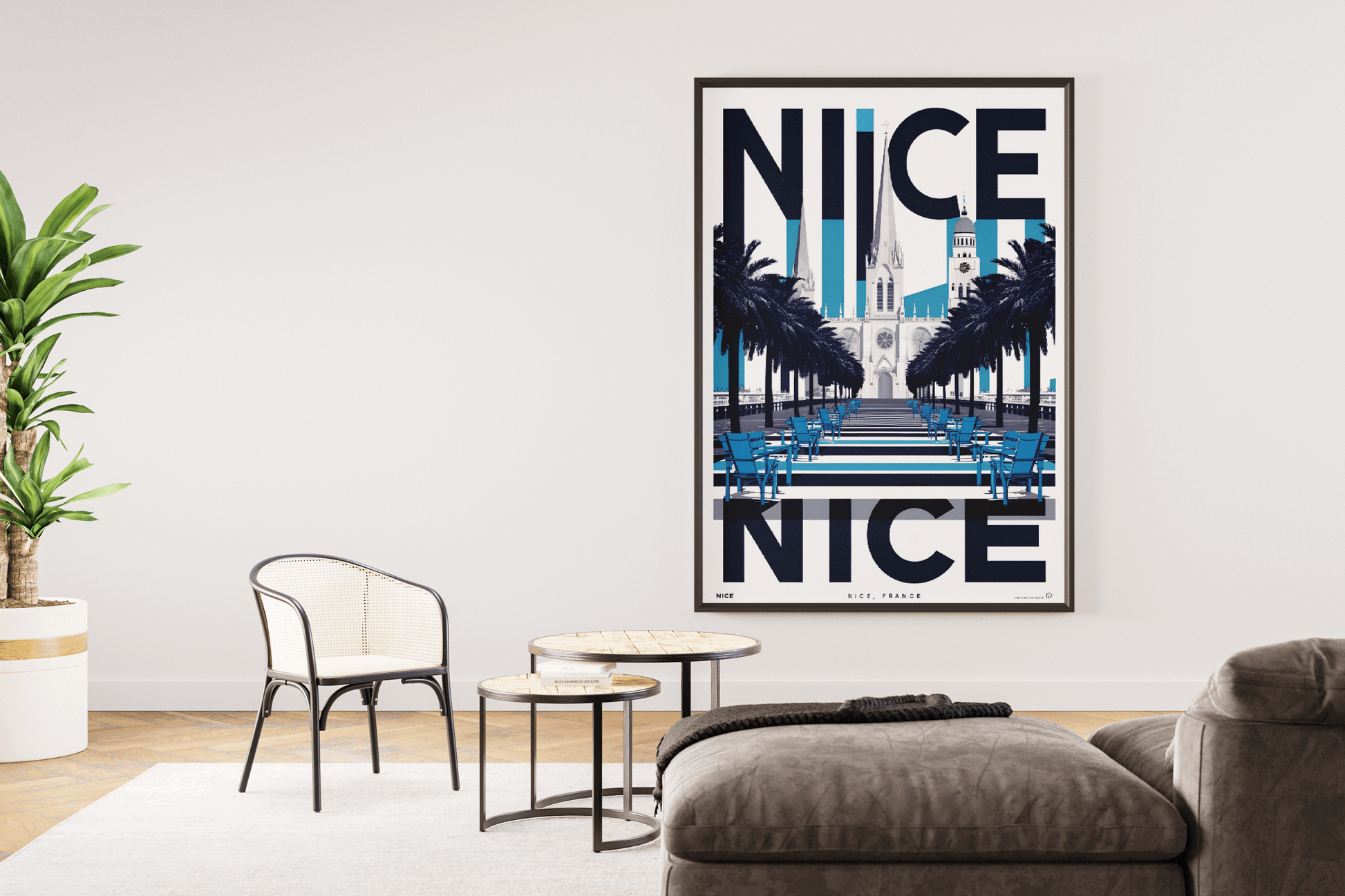 Nice France travel wall art – promenade and basilica modern digital print



