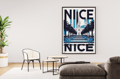 Nice France travel wall art – promenade and basilica modern digital print


