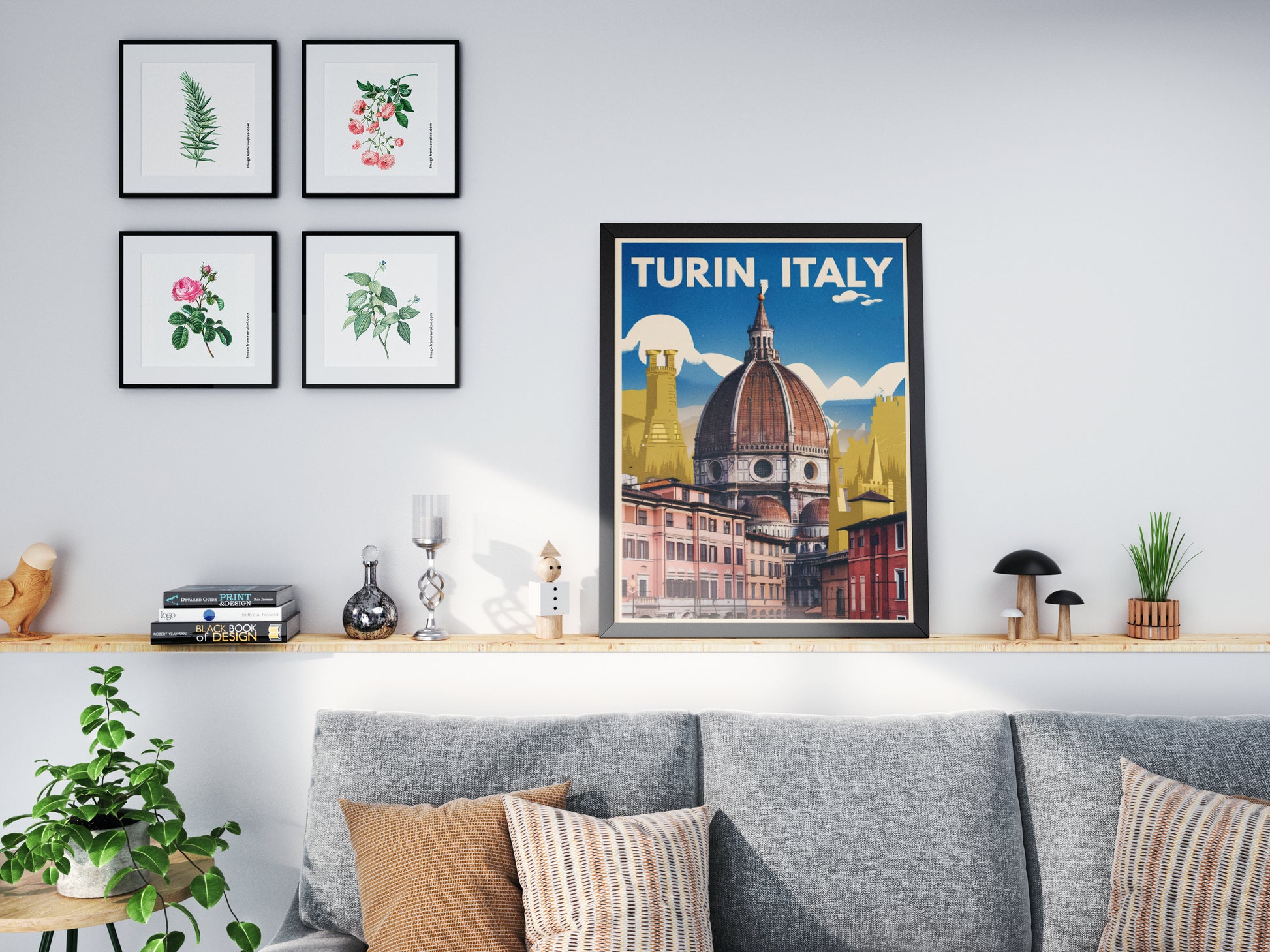 "Vintage-style poster of Turin Dome in Italy – retro architecture wall art for travel and culture lovers"