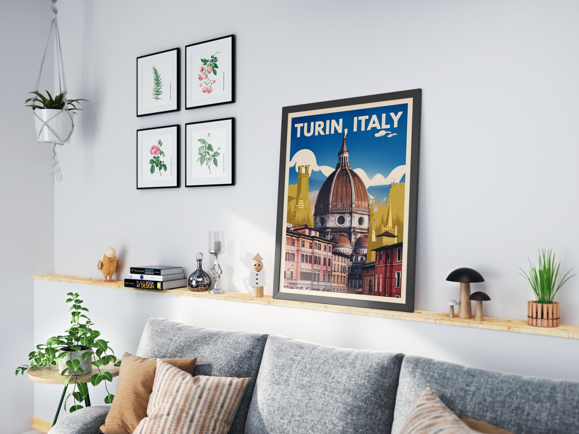 "Vintage-style poster of Turin Dome in Italy – retro architecture wall art for travel and culture lovers"