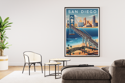 "Vibrant cityscape and modern landmarks of San Diego – digital travel wall art download"