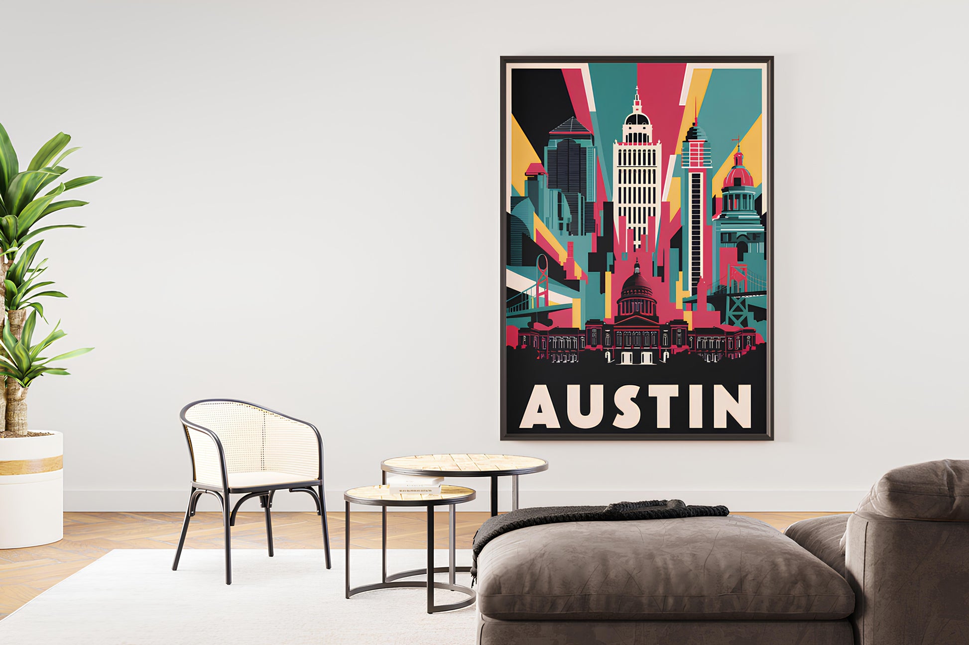 "Vibrant Austin, Texas skyline cityscape – digital wall art poster download"