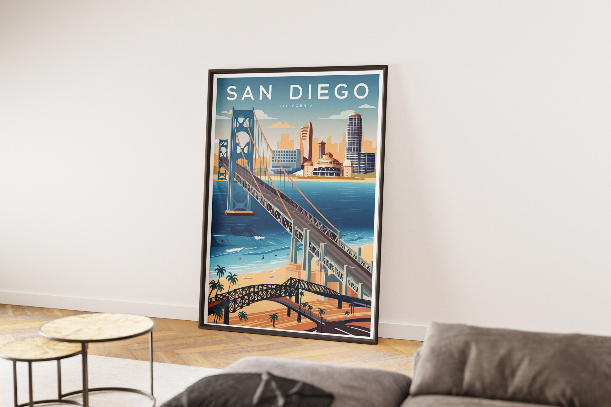 "Vibrant cityscape and modern landmarks of San Diego – digital travel wall art download"