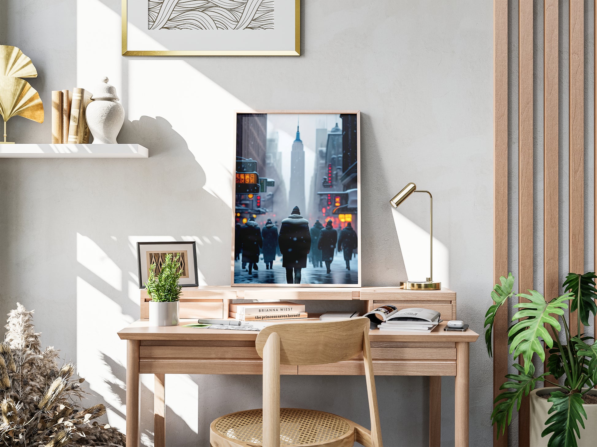 "Magical snowy winter street scene in New York City – holiday decor wall art download"