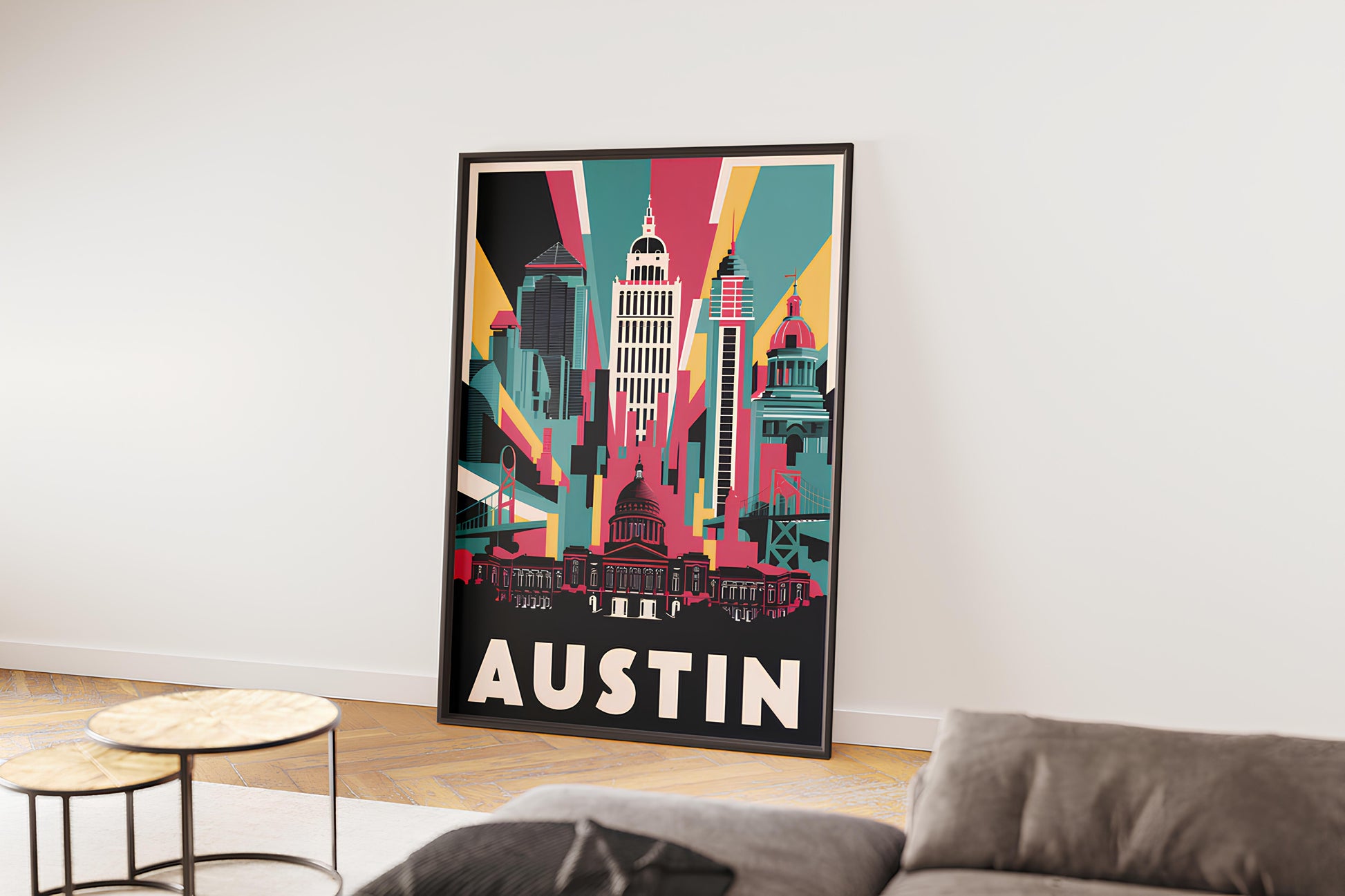 "Vibrant Austin, Texas skyline cityscape – digital wall art poster download"