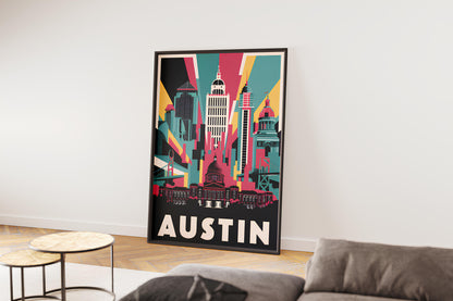 "Vibrant Austin, Texas skyline cityscape – digital wall art poster download"