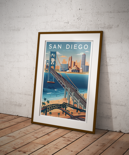 "Vibrant cityscape and modern landmarks of San Diego – digital travel wall art download"