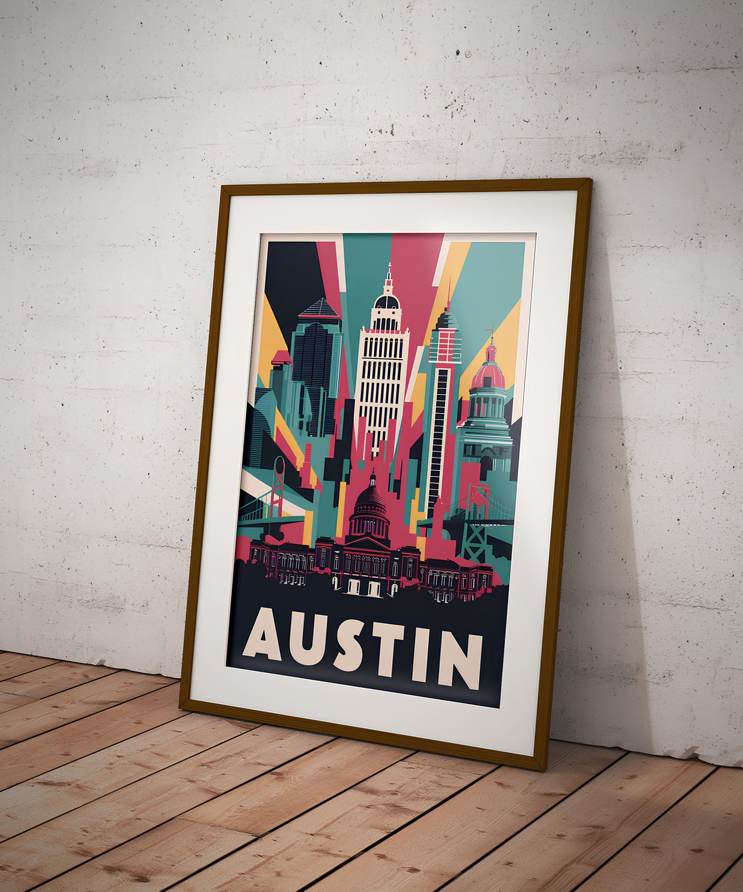 "Vibrant Austin, Texas skyline cityscape – digital wall art poster download"