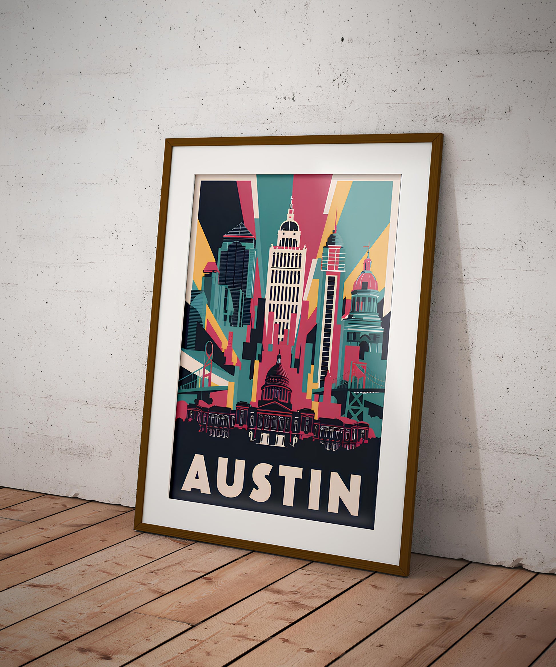 "Vibrant Austin, Texas skyline cityscape – digital wall art poster download"