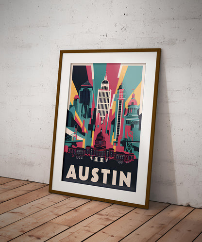 "Vibrant Austin, Texas skyline cityscape – digital wall art poster download"