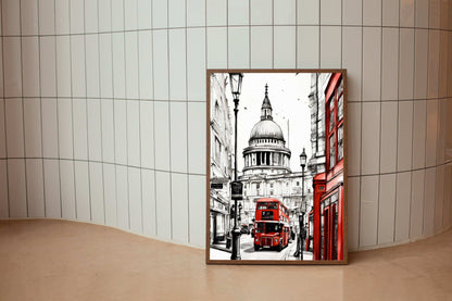 Retro London red bus digital poster – printable city wall art for travel lovers


