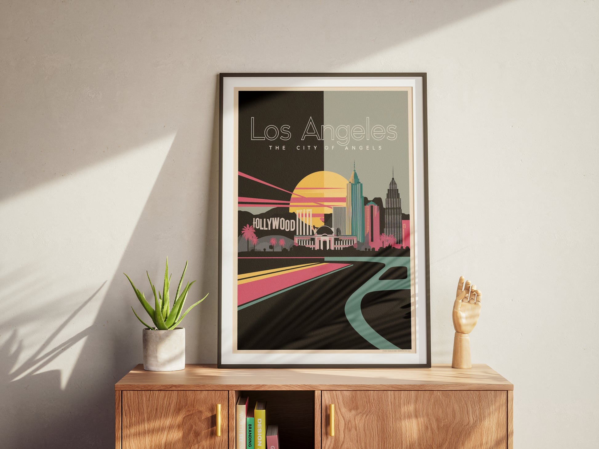 "Vibrant modern cityscape of Los Angeles – digital urban wall art poster download"