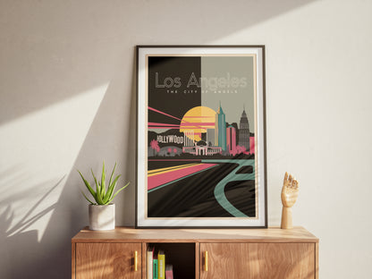 "Vibrant modern cityscape of Los Angeles – digital urban wall art poster download"