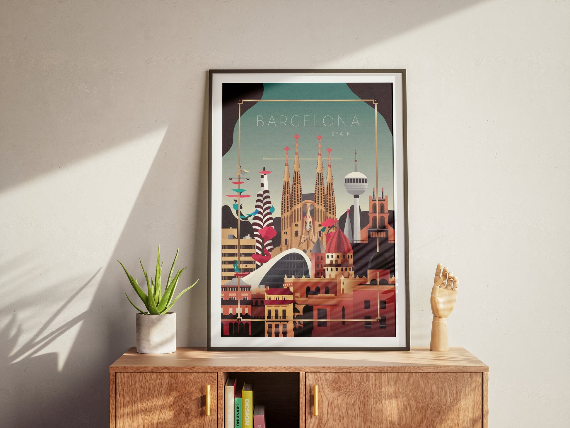 Sagrada Familia Barcelona travel poster – retro printable city wall art


