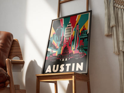 "Vibrant Austin, Texas skyline cityscape – digital wall art poster download"