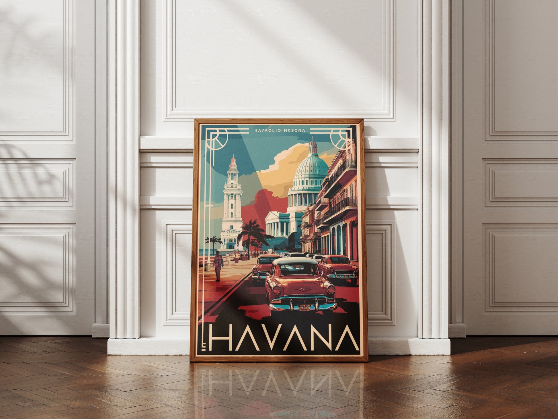 Havana Cuba retro travel poster – classic cars and architecture digital print


