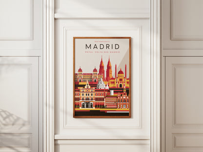 "Stylish Madrid cityscape wall art – digital downloadable poster featuring iconic Spanish landmarks"

