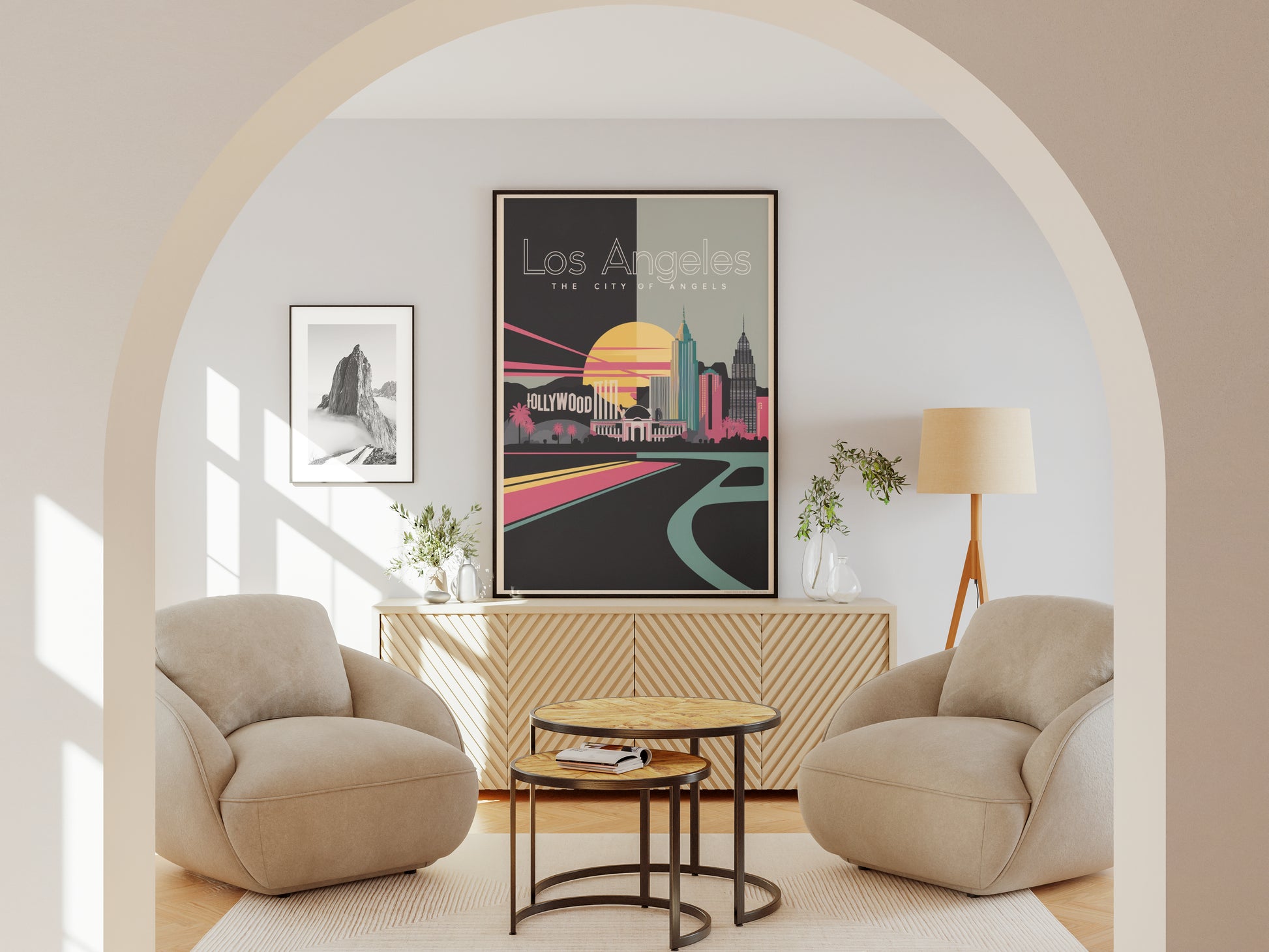 "Vibrant modern cityscape of Los Angeles – digital urban wall art poster download"