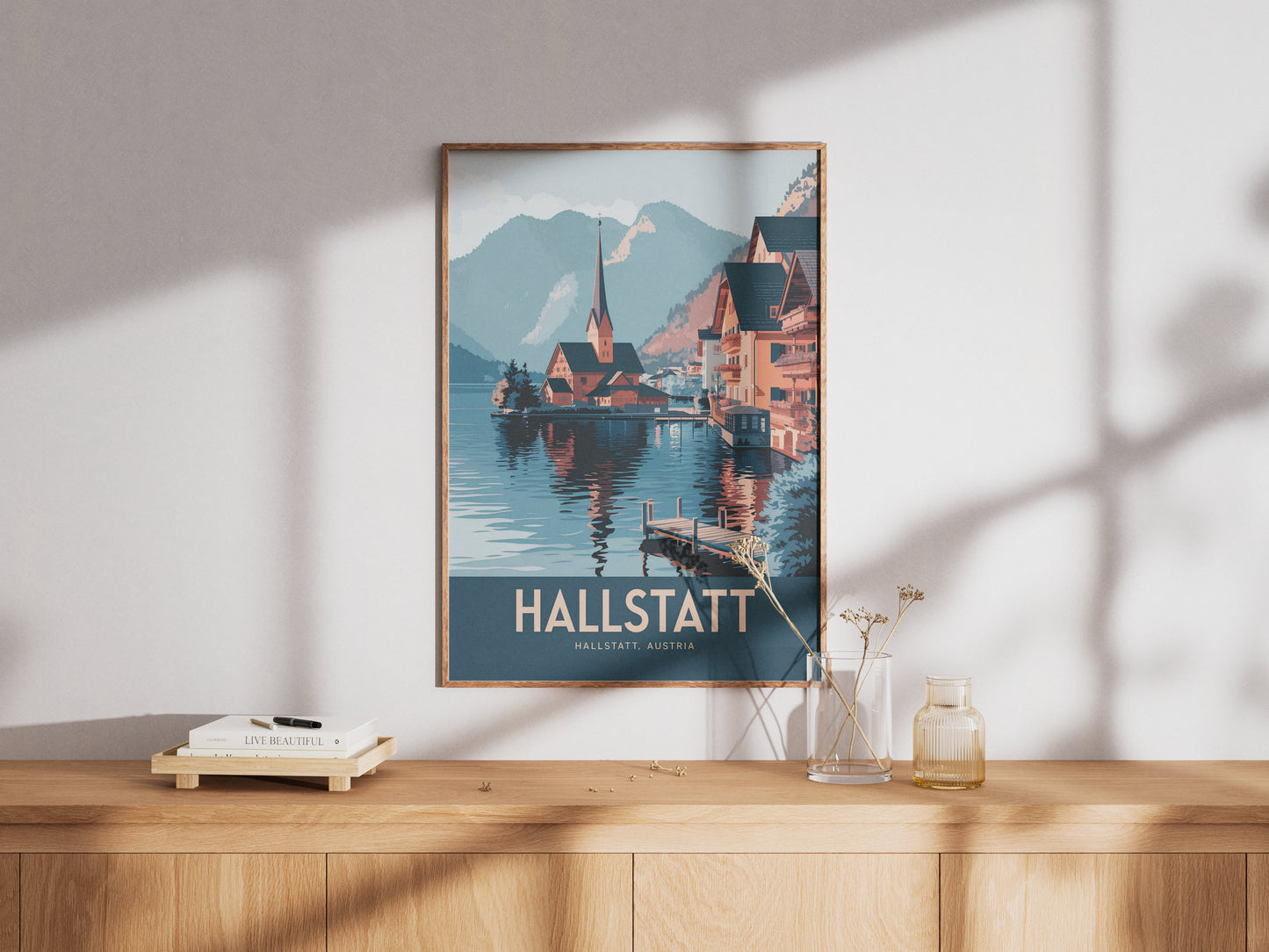 "Elegant scenic view of Hallstatt, Austria – digital travel wall art poster for home decor"

