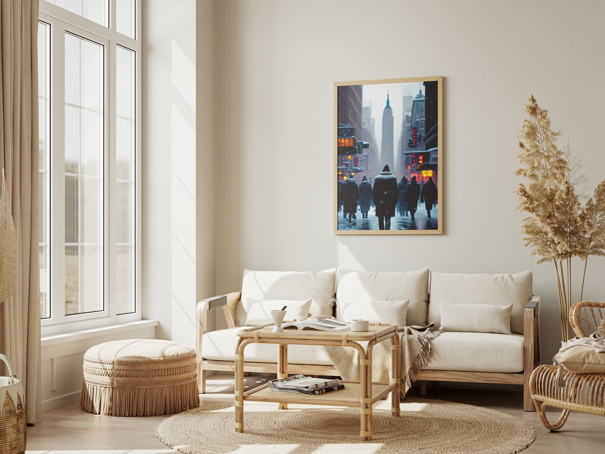 "Magical snowy winter street scene in New York City – holiday decor wall art download"