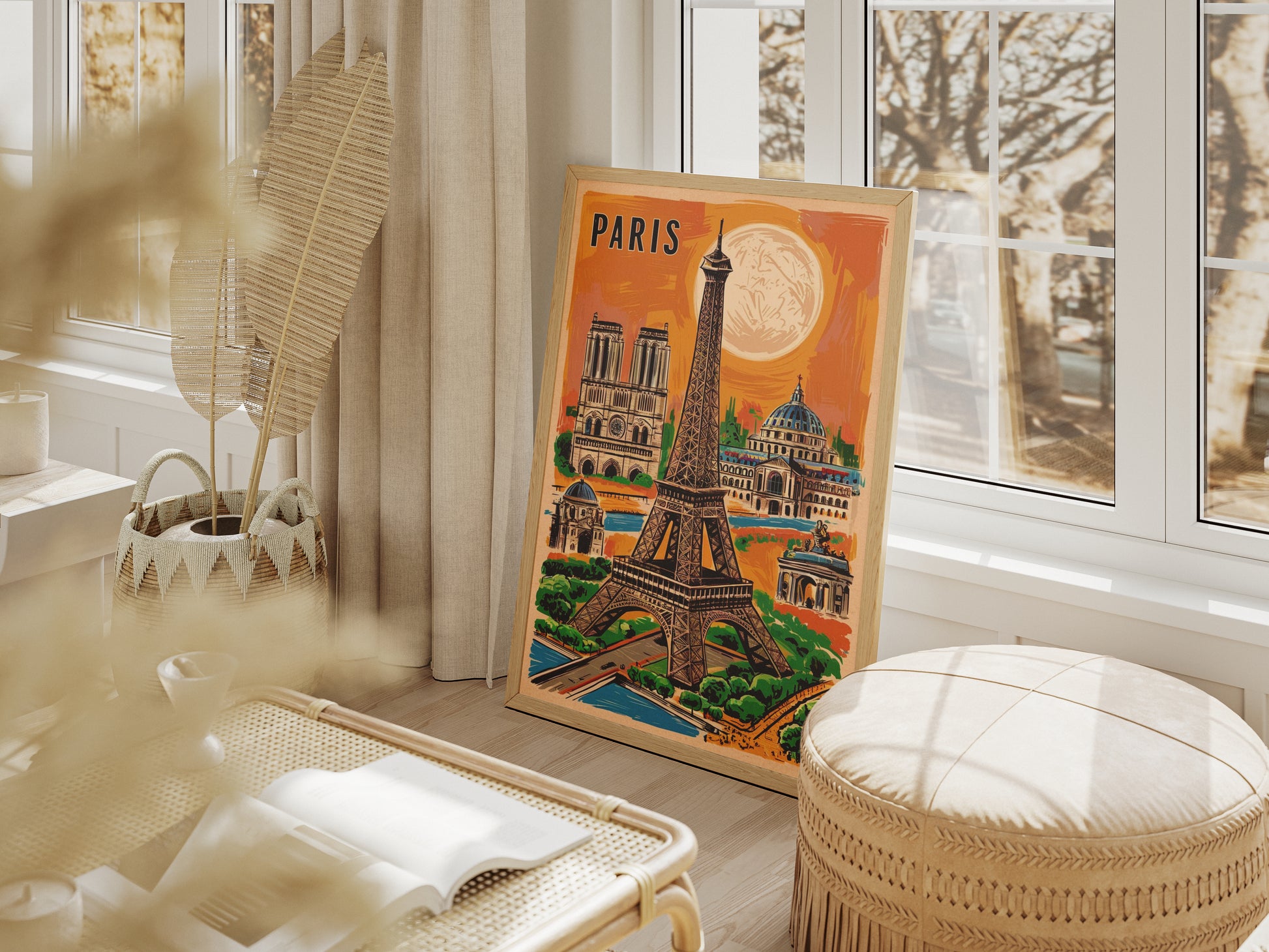 Paris travel wall art with Eiffel Tower and Notre-Dame – retro style printable



