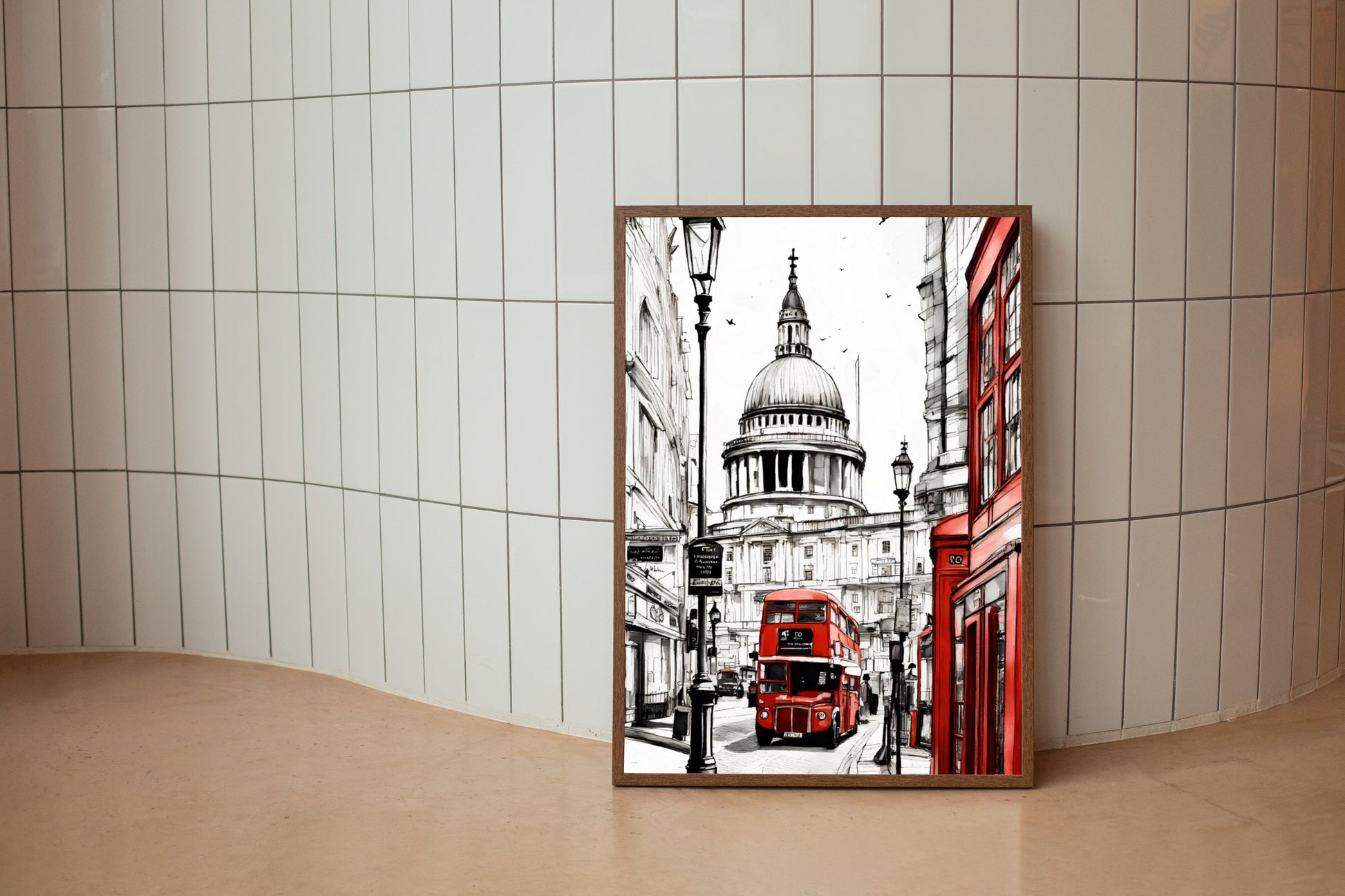 Retro London red bus digital poster – printable city wall art for travel lovers


