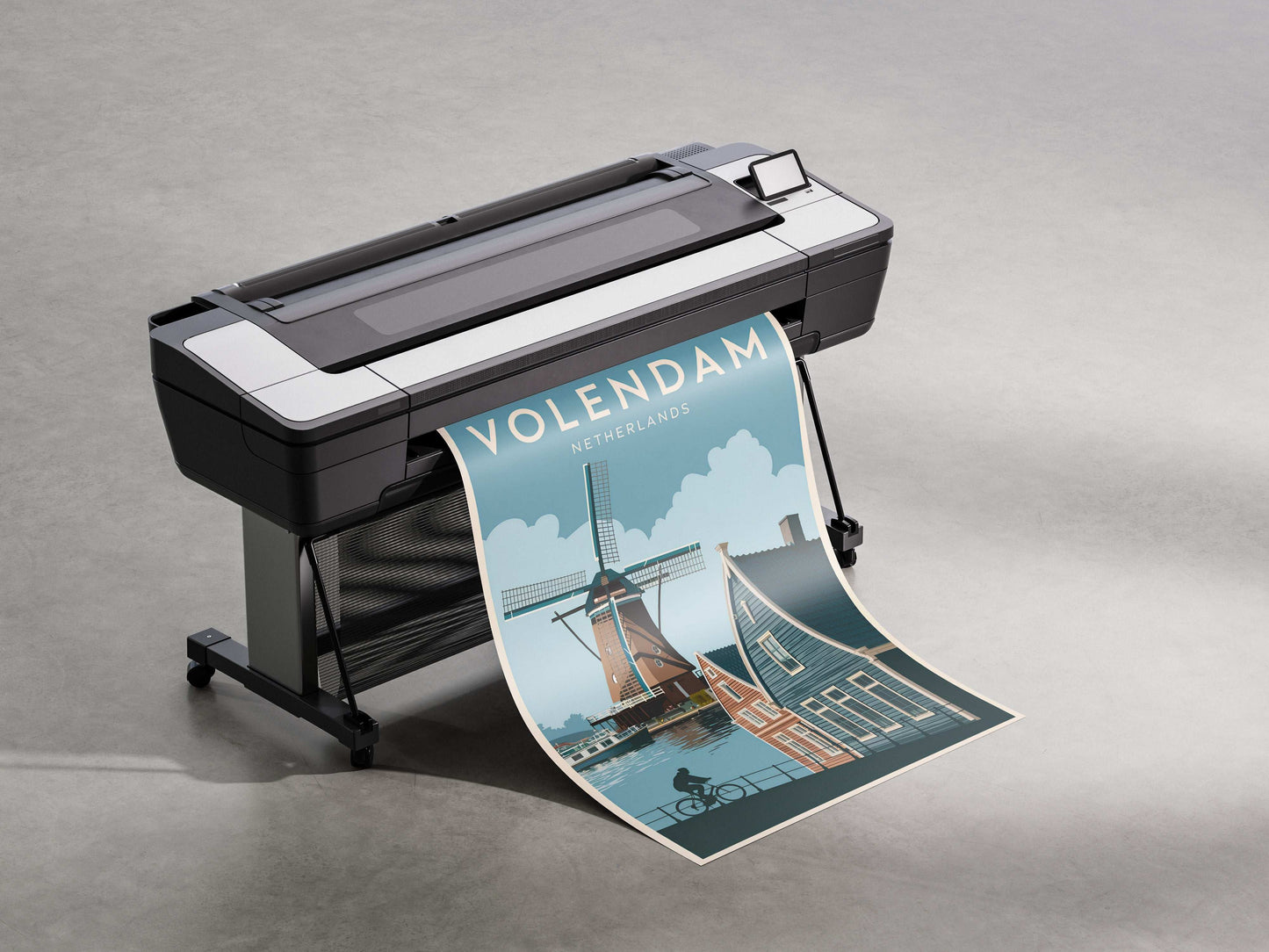 "Iconic Dutch windmills in Volendam, Netherlands – wall art poster for home and office decor"