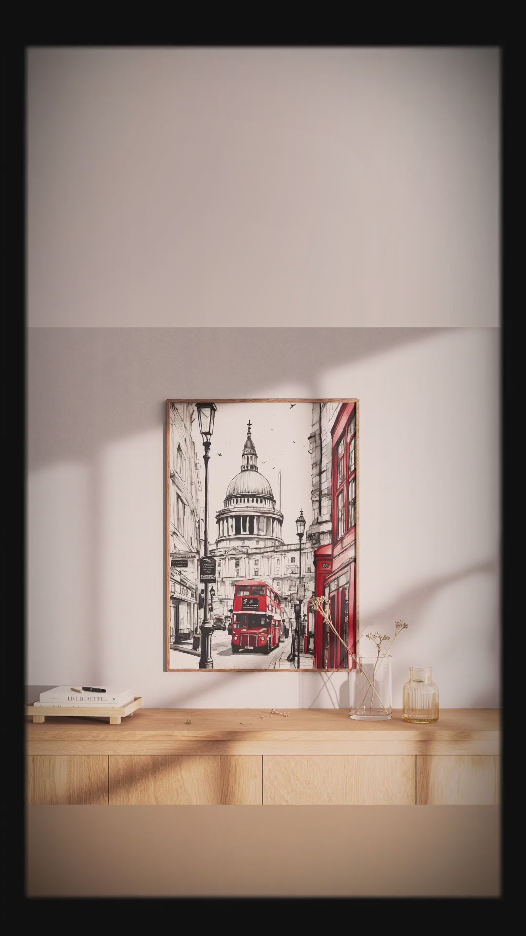 Retro London red bus digital poster – printable city wall art for travel lovers


